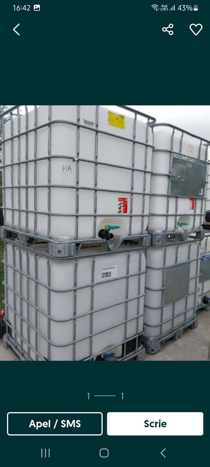 Bazin cub container ibc 1000 litri butoi tablă 200 ll