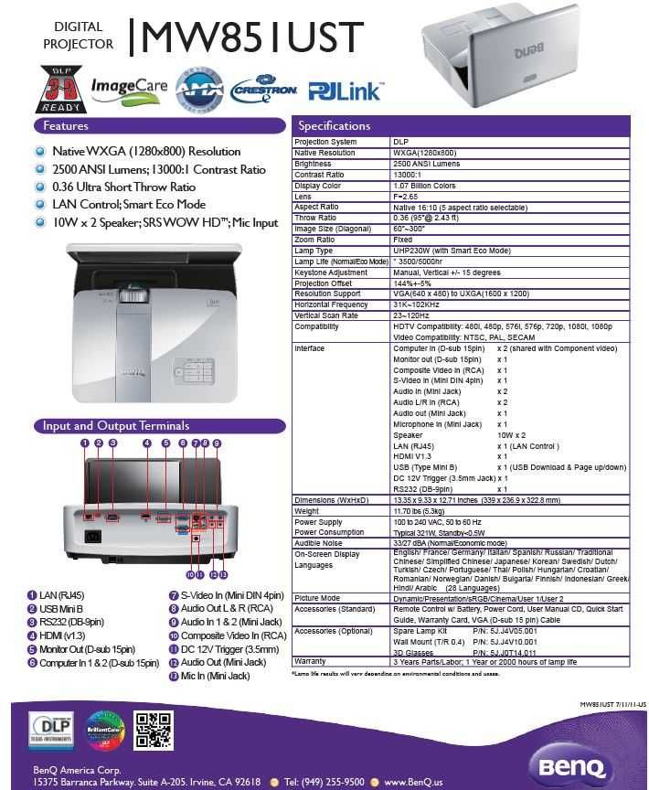 Videoproiector Benq 3D MW851UST, Short Throw - citeste anunt