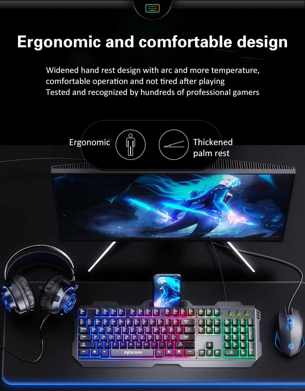 Комплект Gaming STELS V680, USB, Rainbow Backlight, 2 in 1: Клавиатура