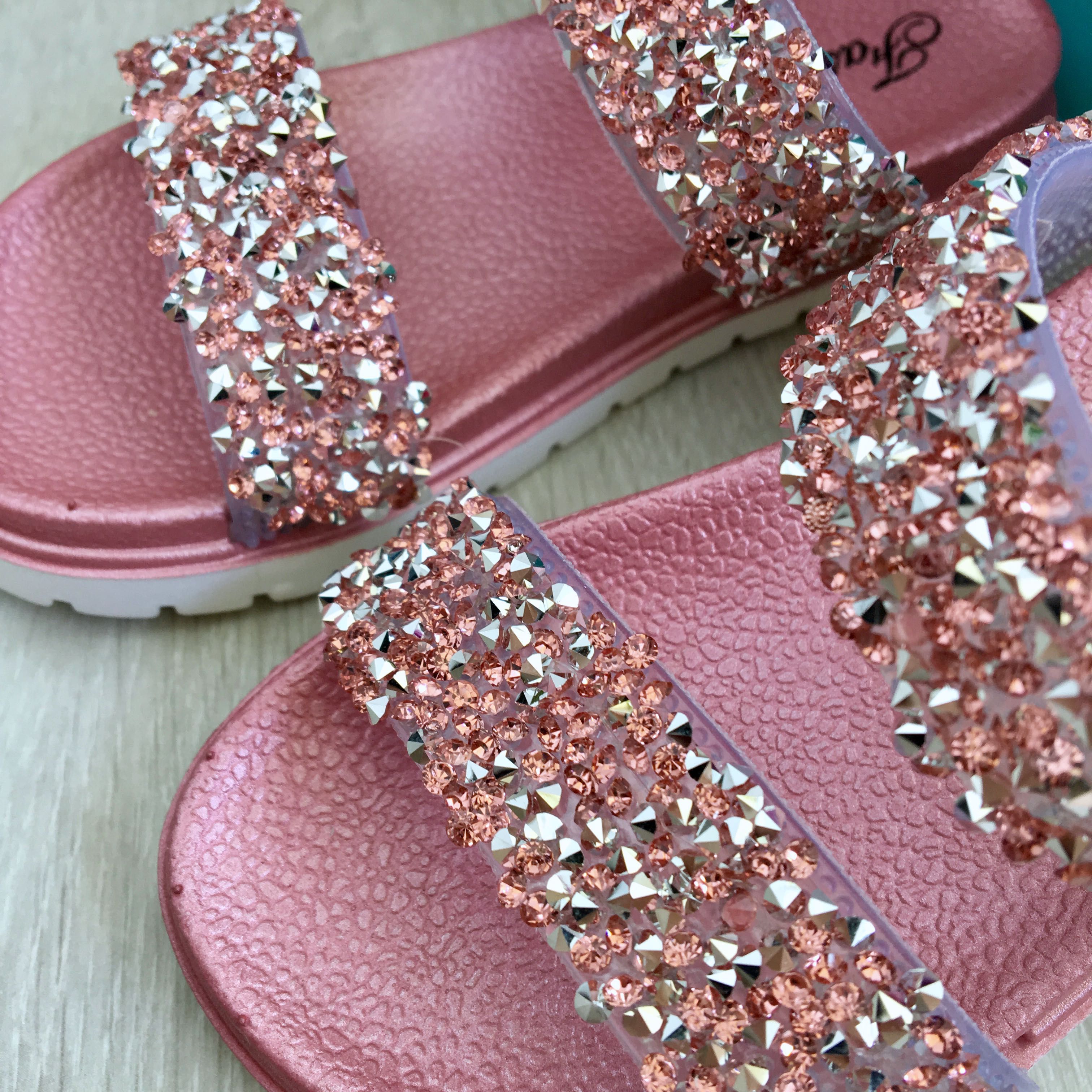 Sandale roz argintii bronz strasuri pietricele papuci fetite 23 - 28