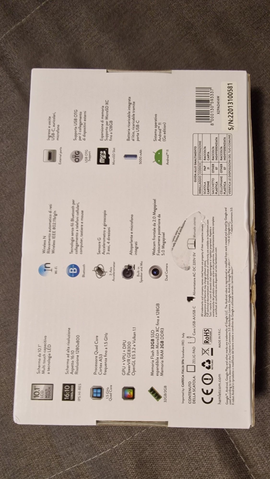 HAMLET Tablet Zelig Pad 414W Grigio 10.1" HD Quad Core RAM 2GB Memory