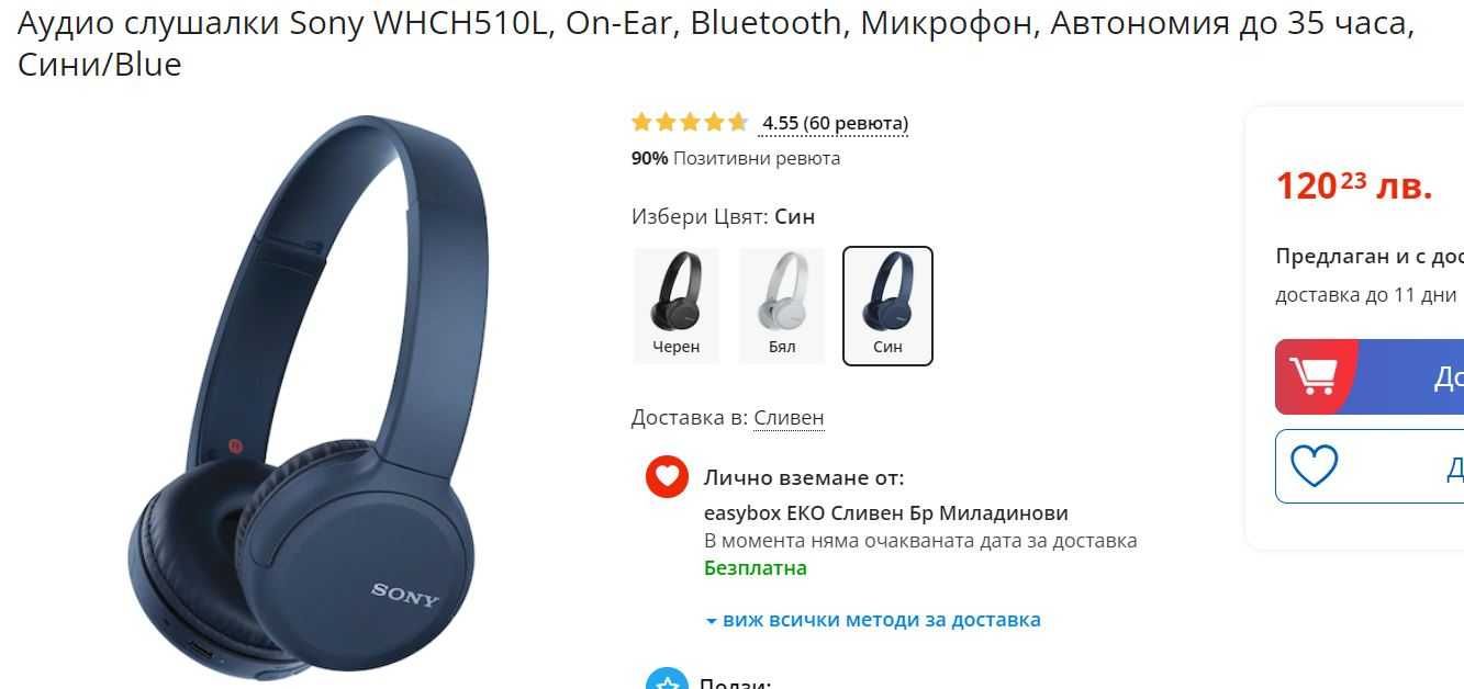 Аудио слушалки Sony WHCH510