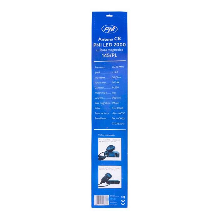 Antena Statie CB PNI LED 2000 90 cm baza magnetica 145mm Iluminare LED