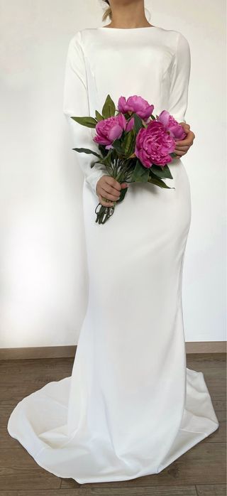 Rochie albă cu trenă, pentru cununie civila  sau nuntă