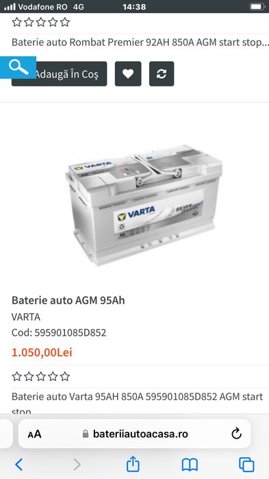 Baterie Varta pentru motor 3L v6