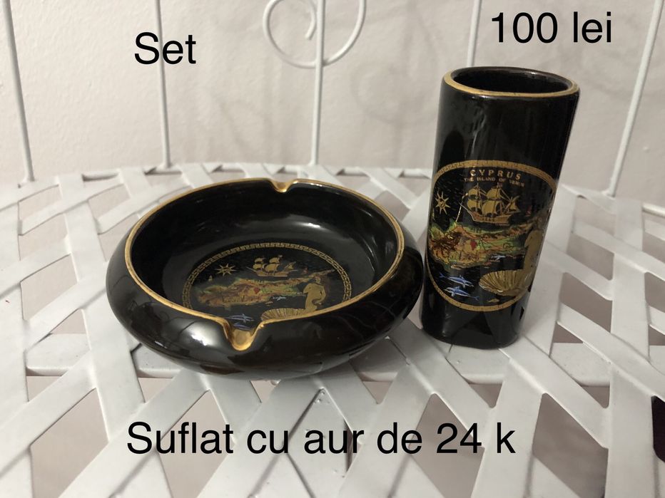 Set scrumiera suflat cu aur de 24k