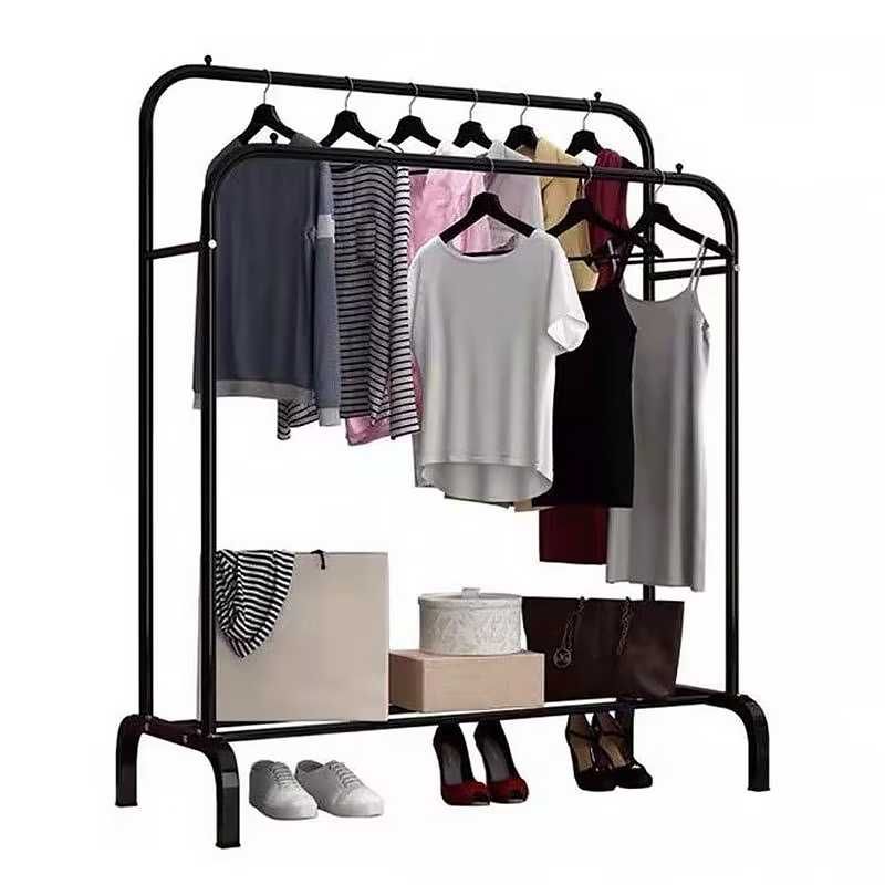 Закачалка за дрехи, свободностояща, двойна, черна, стомана 150x110x57