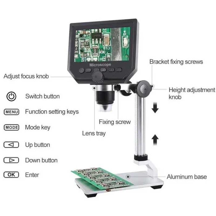 Микроскоп цифров с 4.3'' монитор и статив G600+, фокус 20...120mm