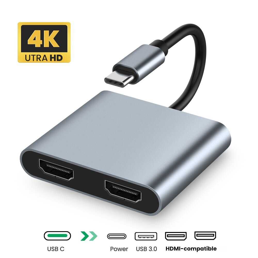 Adaptor convertor USB-C la HDMI + HDMI + USB 3.0 + PD laptop, telefon