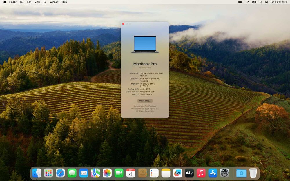 MacBook Pro 15-inch, 2016, 16 GB Ram, 256 GB SSD, A1707