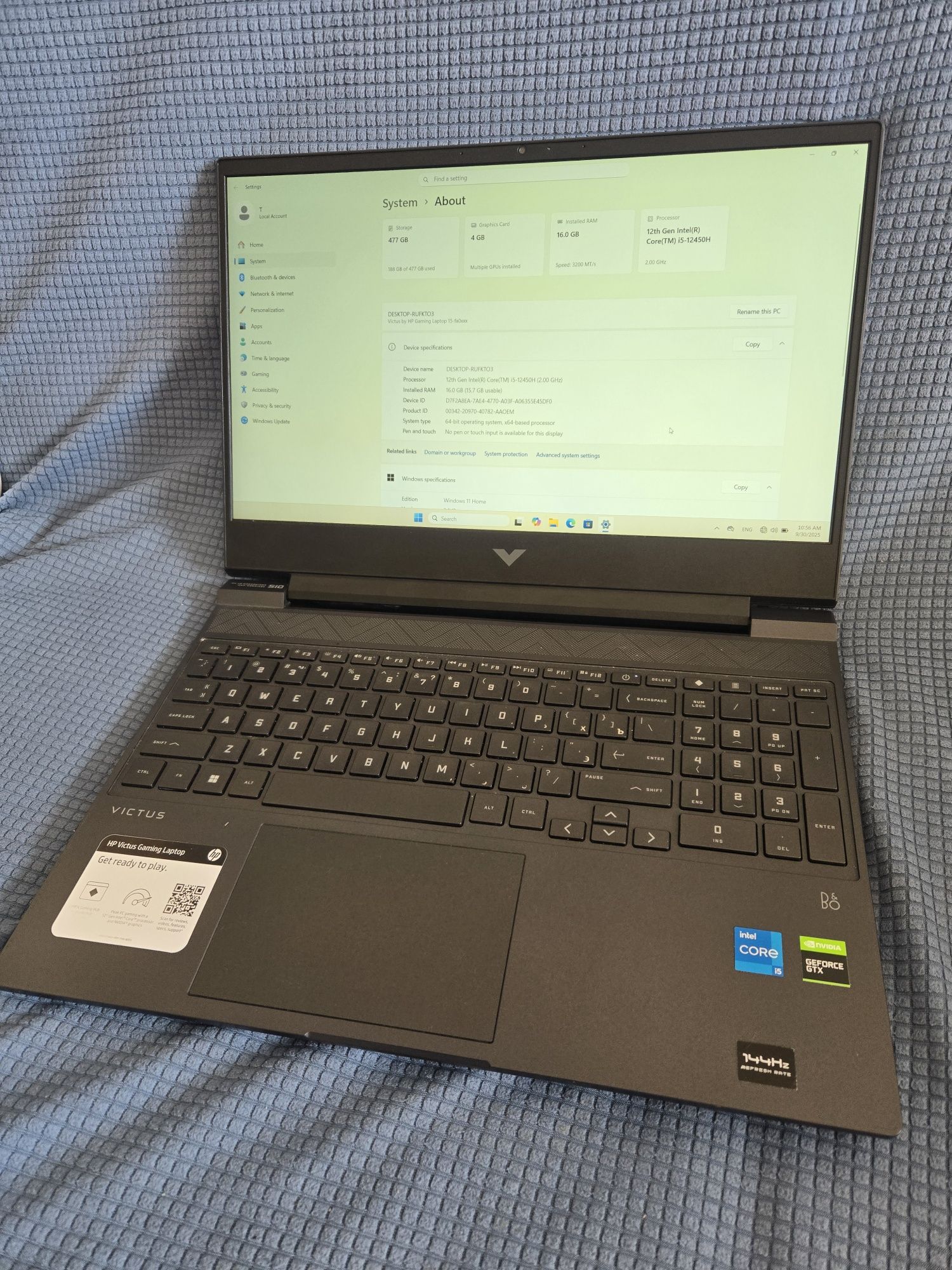 Идеальное HP Victus 15 i5 12450H/16/GTX 1650/512GB