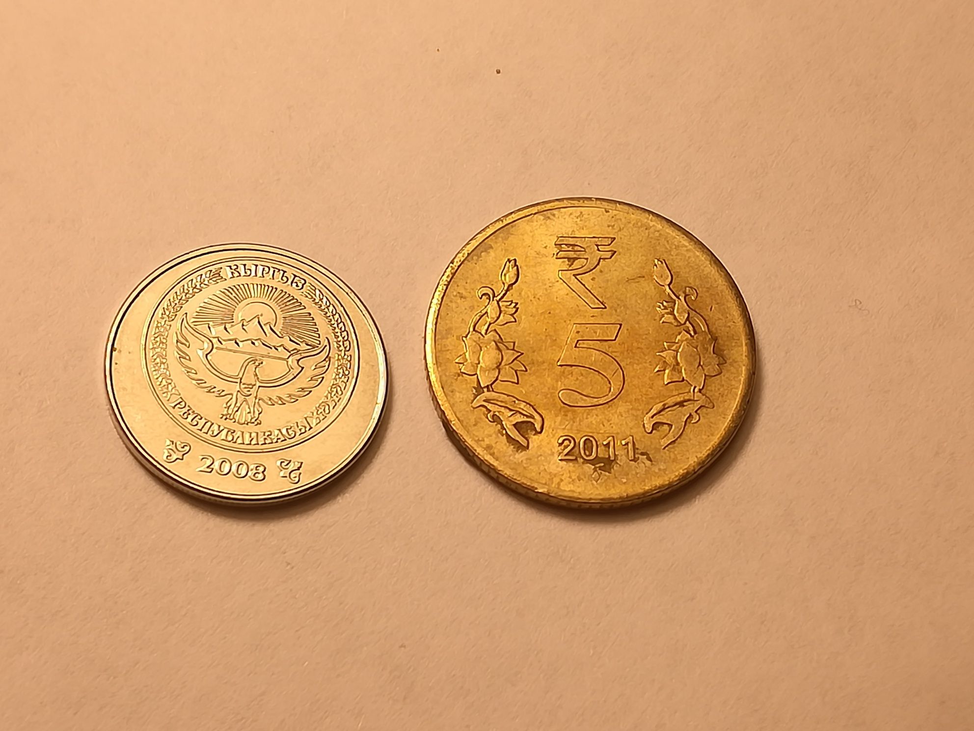 Монета киргизская  и индийская