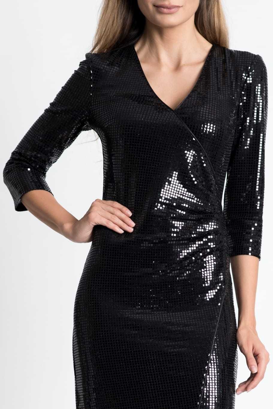 Rochie neagra Xara de ocazie cu paiete  cu maneca  trei sferturi