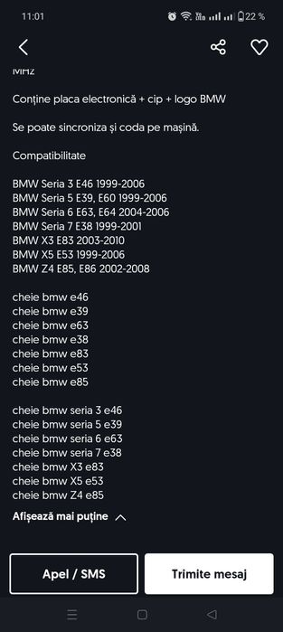 Cheie BMW cu cip baterie inclusa