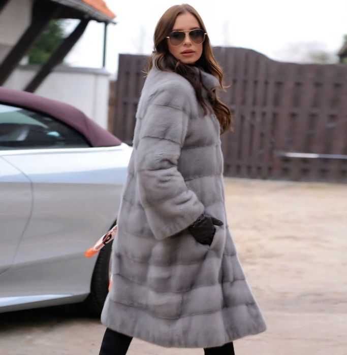 Haină blană nurcă , Naturala, culoare safir 4in1