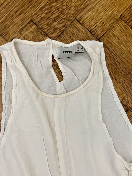 Maiou alb crem Asos XS S top tricou bluza vara vaporoasa plaja volane