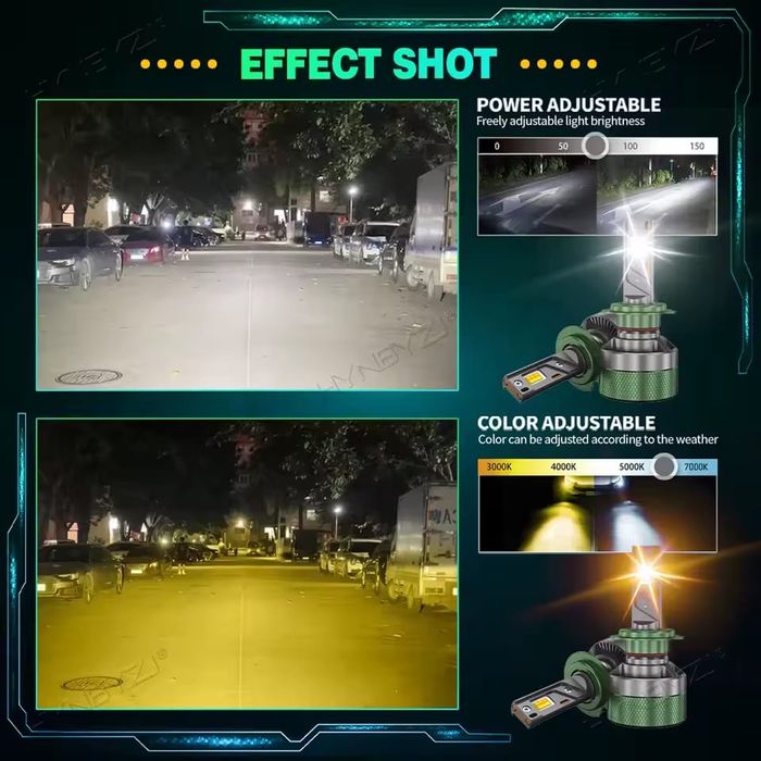 Set Doua Becuri Led H7 Cu Aplicatie Bluetooth Si 3 Nuante De Culori