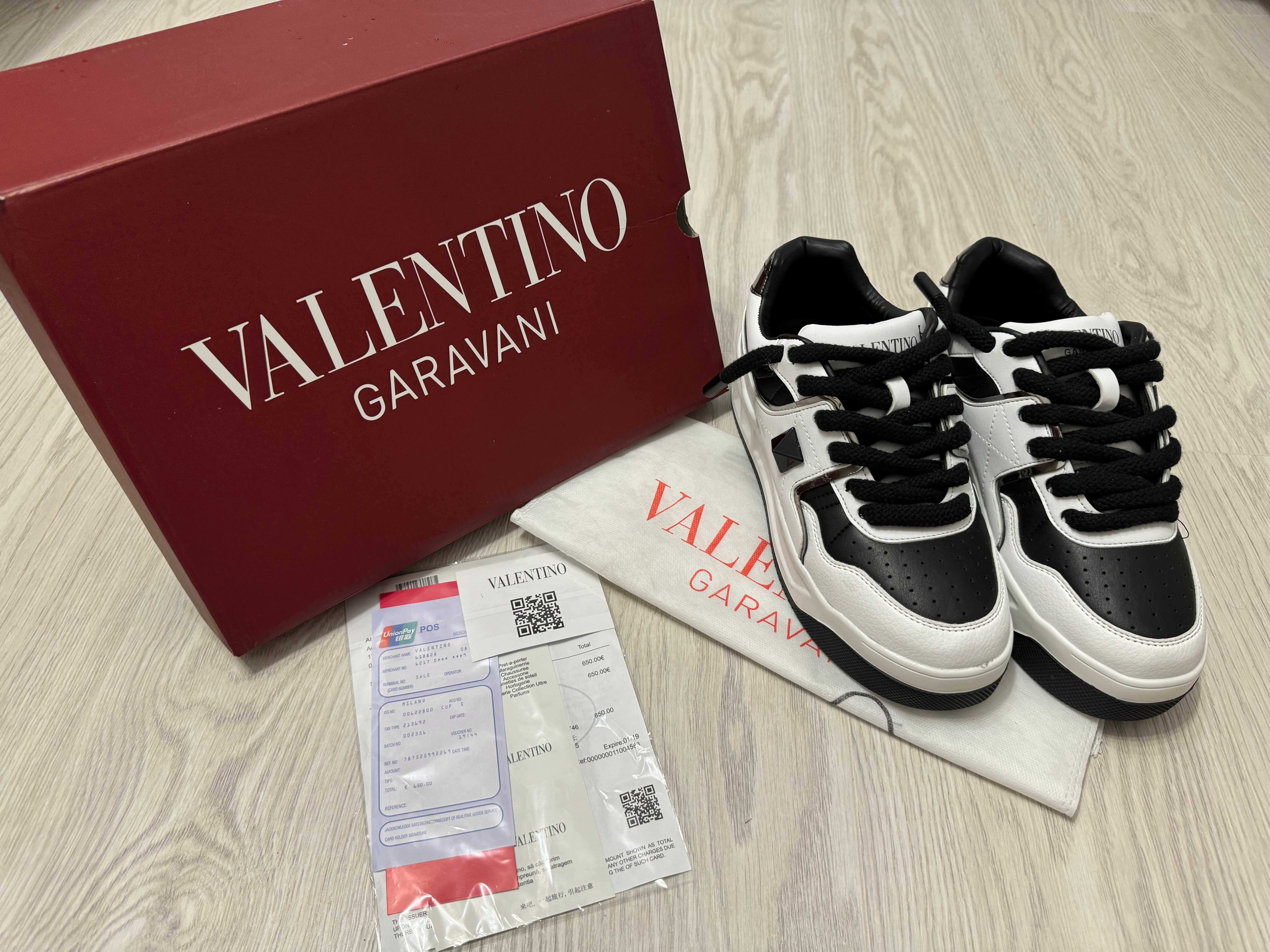 Adidasi Valentino Ga ravani One Stud Low Full Box Negru - Alb