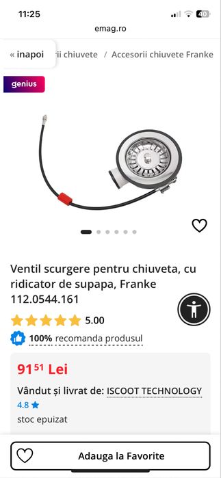 Franke 112.0544.161 Ventil scurgere pentru chiuveta