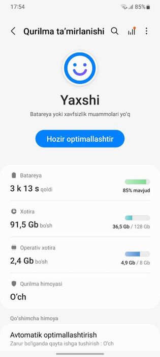 Samsung S20+ 5G holati ideal aybi yo’q kar dak yoq pas kopya beriladi