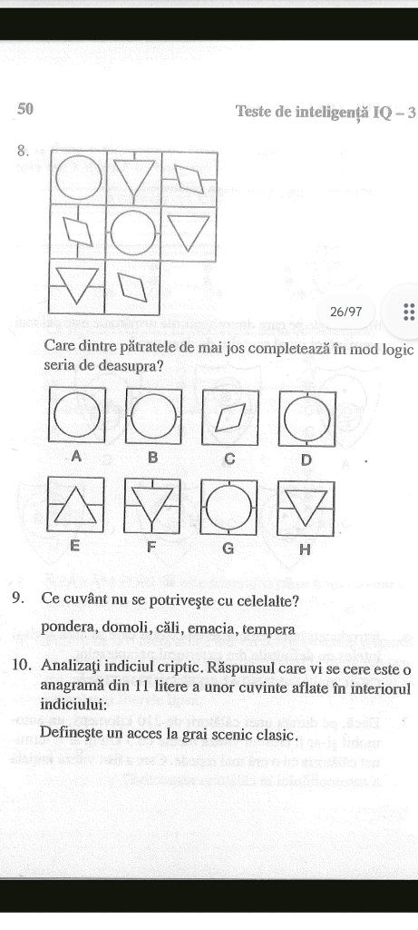 Teste grile psihologic pentru MAI/SRI/MApN/IGSU/ANP