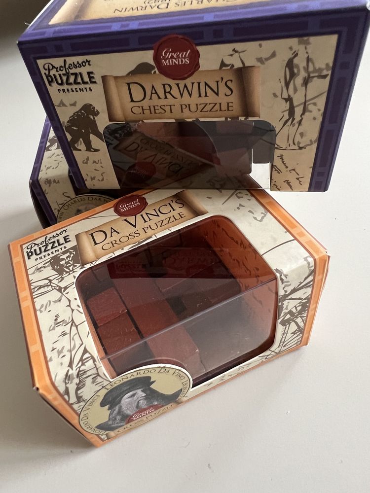 Мини дървен пъзел Professor Puzzle Da Vinci и Darwin