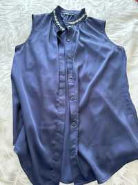 Блузка атласная синяя