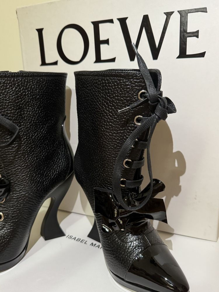 Loewe Ankle Lace-Up Boots in Black Leather