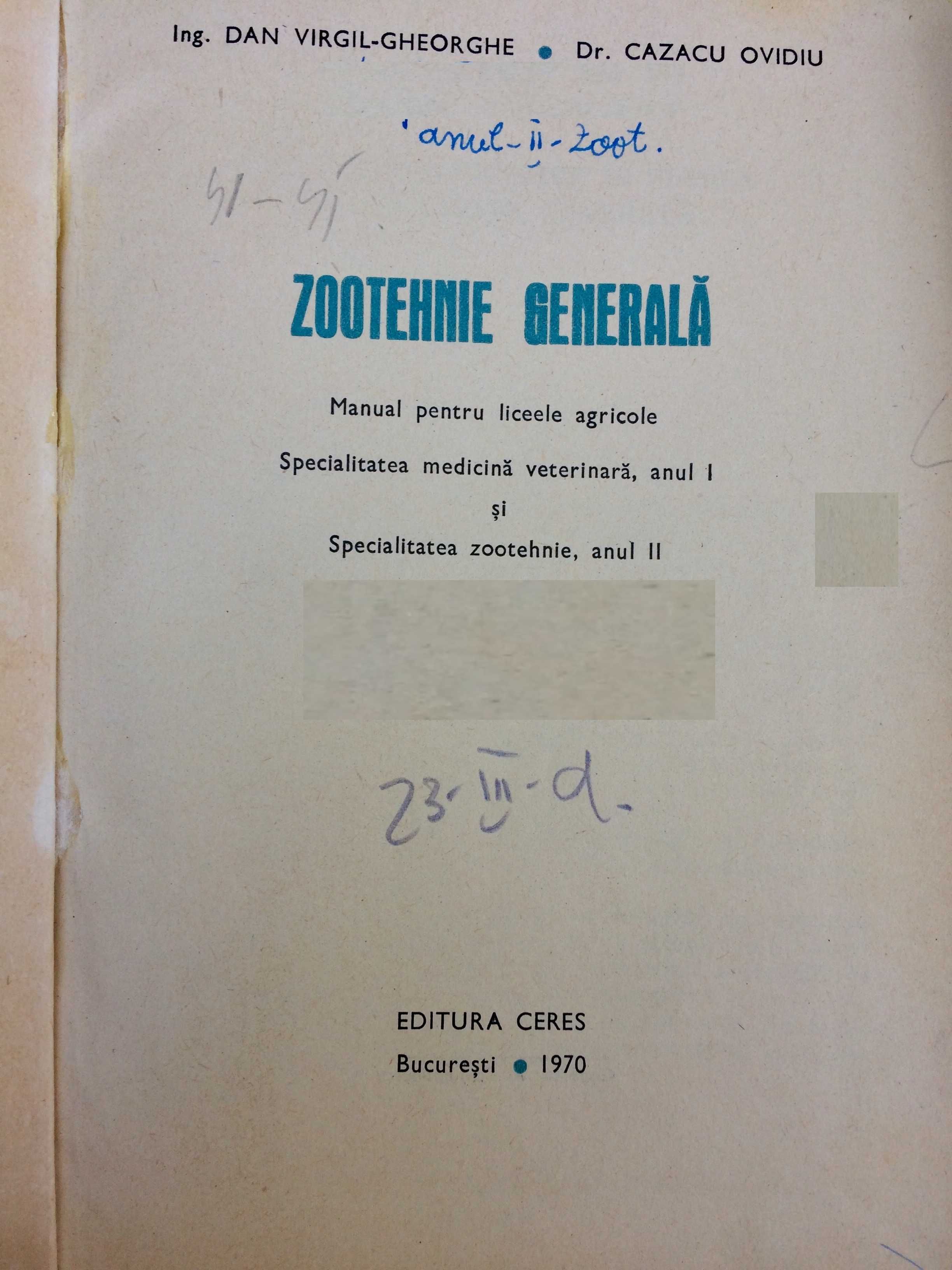 Zootehnie generala, manual licee agricole 1970