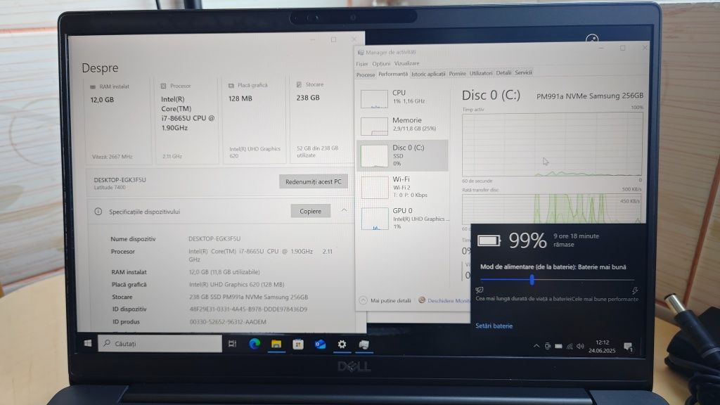 Laptop Dell 7400_4h Bateria_i7 8665U, 12GB DDR4, 256GB SSD, 14"FHD IPS