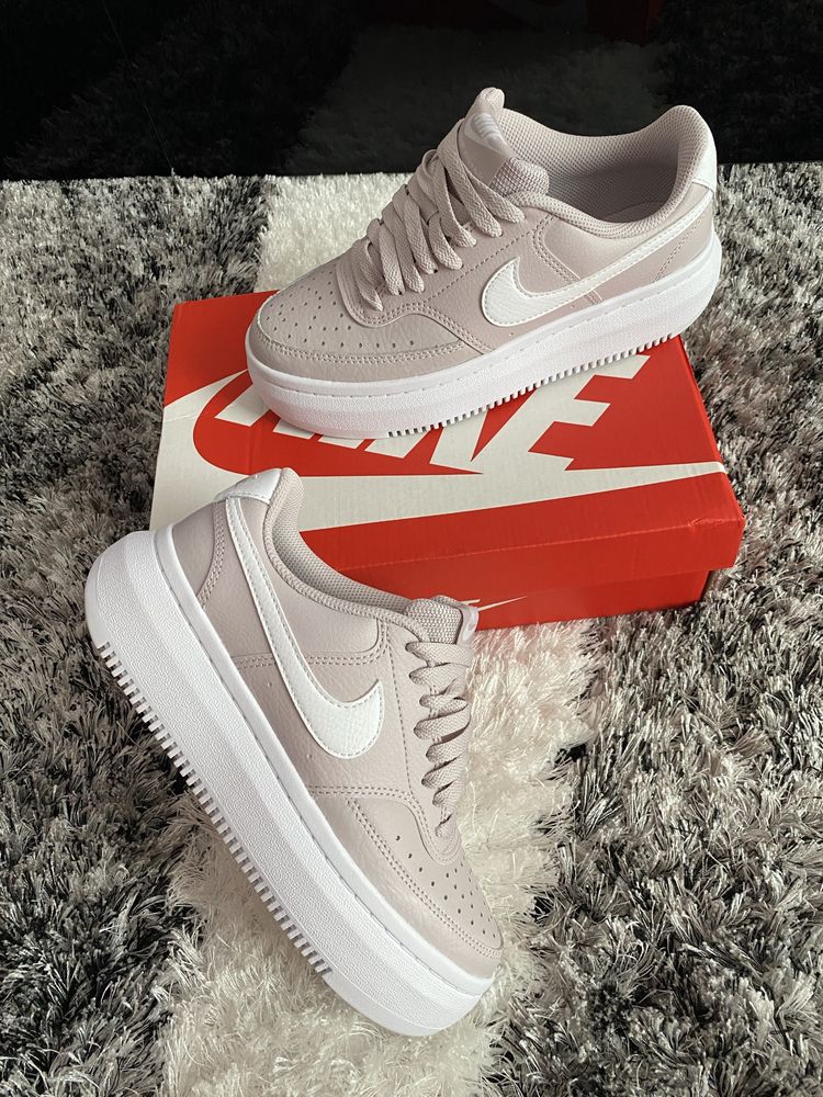 Nike, pantofi sport de piele si piele ecologica Court Vision Alta roz