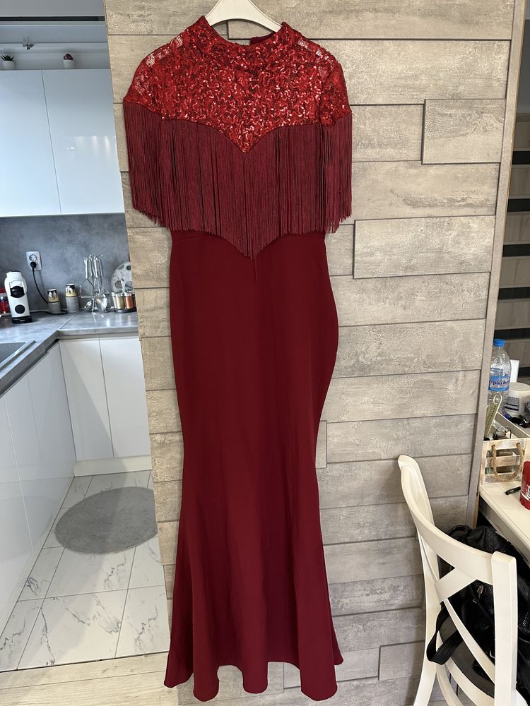 Нова червена дамска дълга рокля