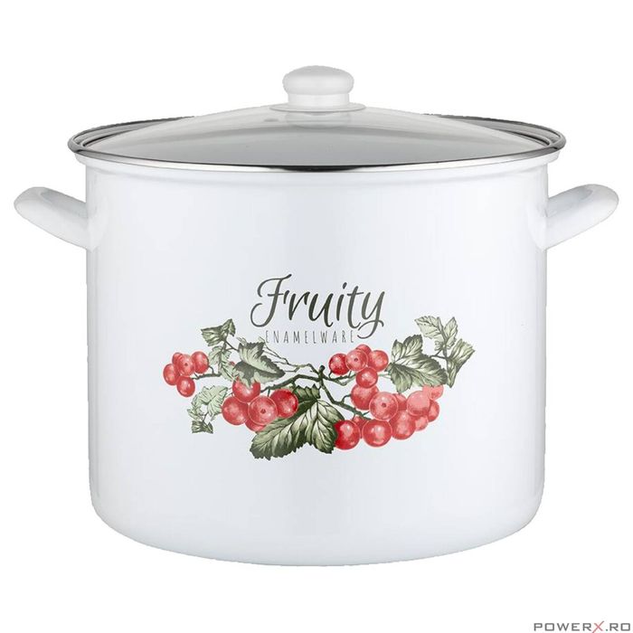 Oala cu capac, din inox emailat lucios, alba, 14l, 28cm, Kanila,