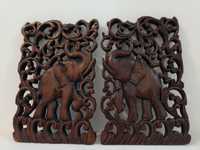 Set 2 sculpturi vechi tablouri Thailandeze realizare din lemn exotic ,