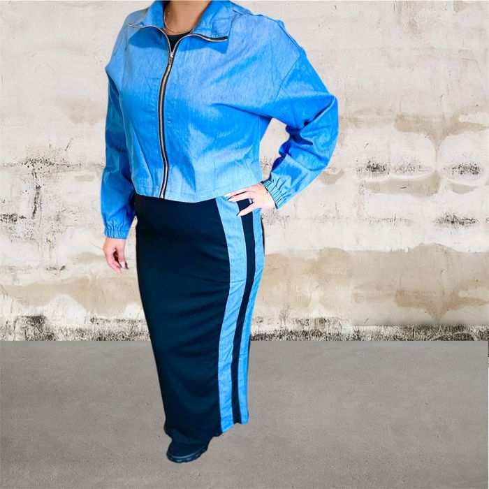 Дамски комплект от две части дълга рокля + яке втален дизайн