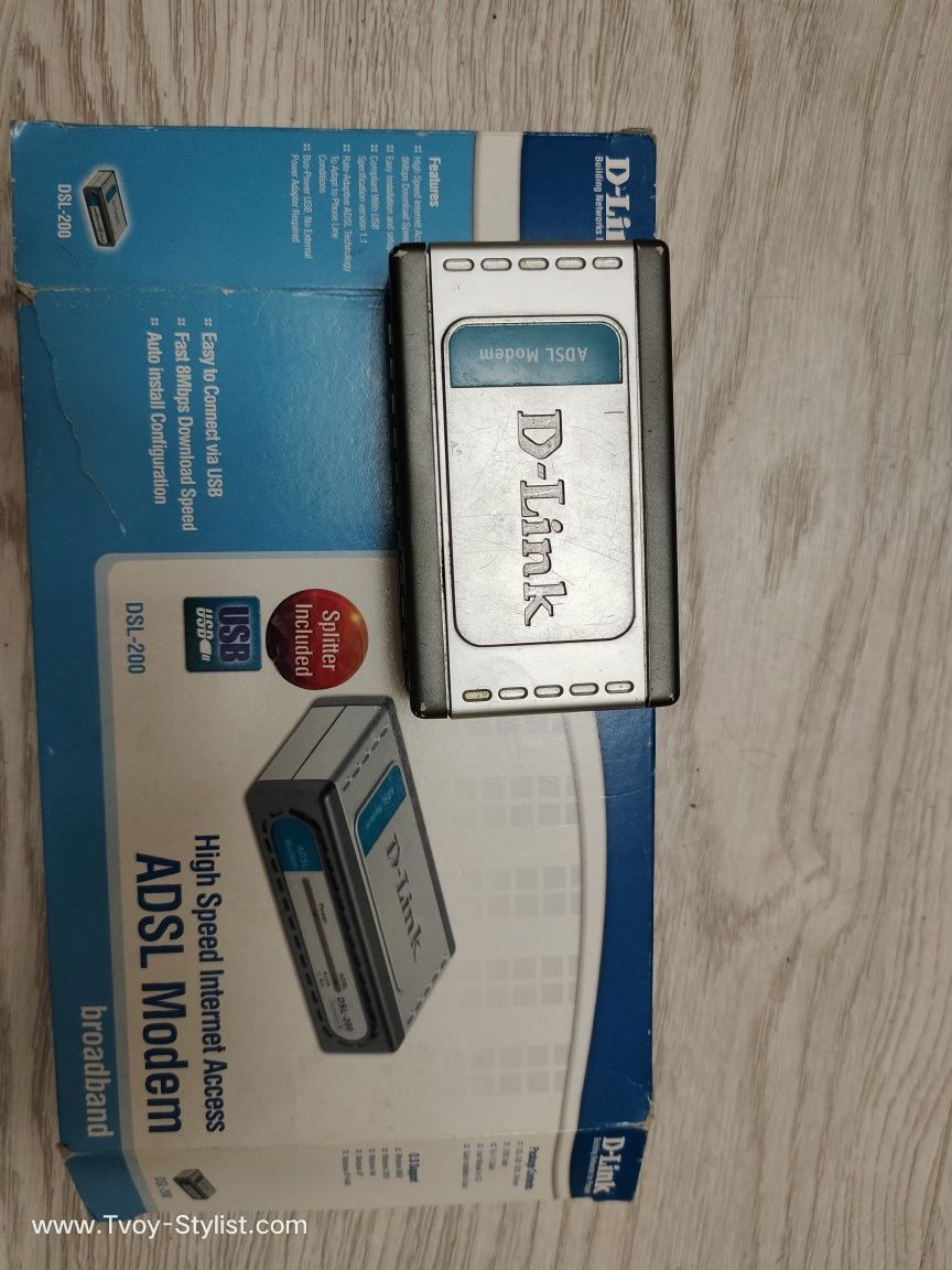 Модем ADSL, D-Link DSL-200/RU, USB, со сплиттером