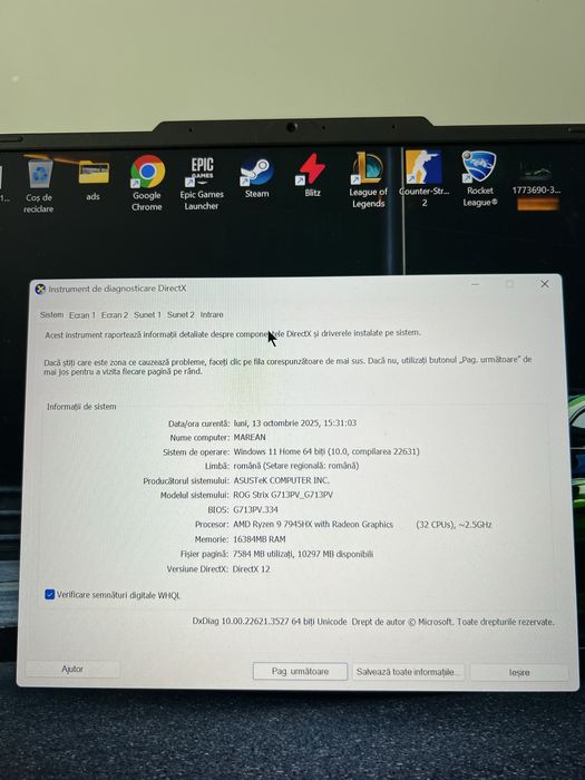 Laptop Gaming ASUS ROG Strix G17 G713PV inca in garantie