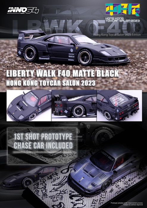 Inno64 Ferrari F40 Liberty Walk Matt Black Hong Kong Toycar Salon 2023
