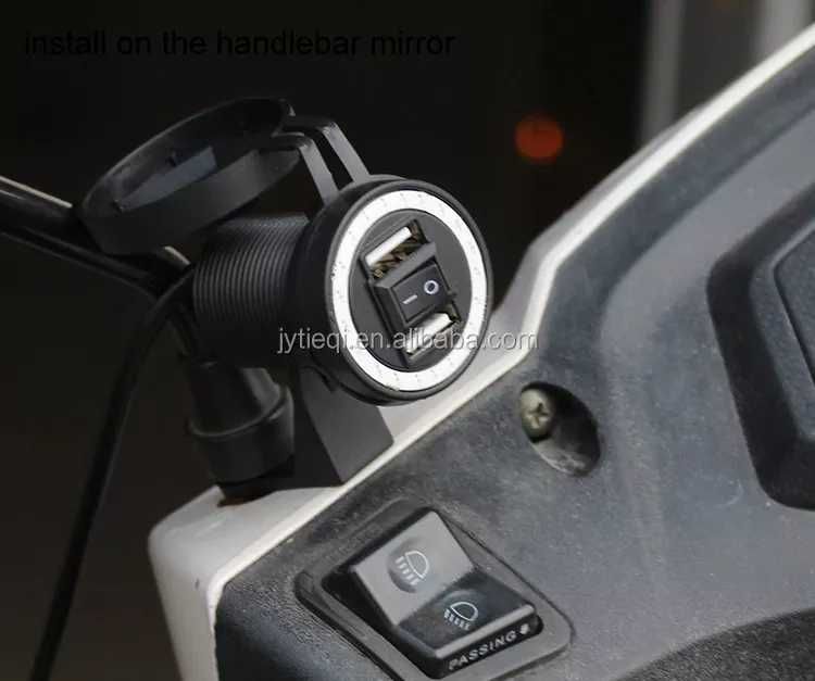 Priza moto auto dublu usb prindere ghidon/oglinda waterproof led