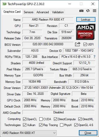 Нова ASUS TUF Gaming Radeon RX 6800 XT OC 16GB GDDR6