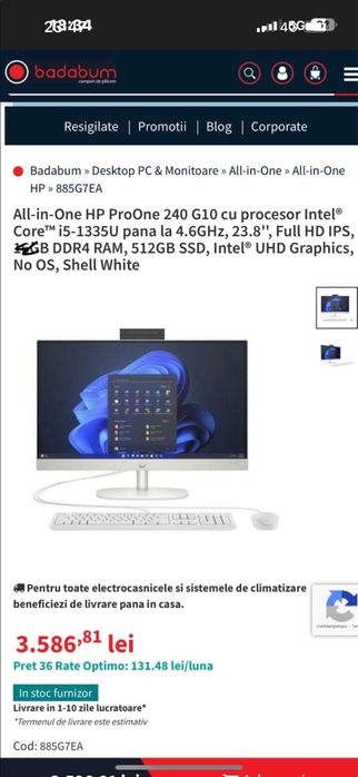 All-in-one HP ProOne  Full HD 8RAM 512GB SSD