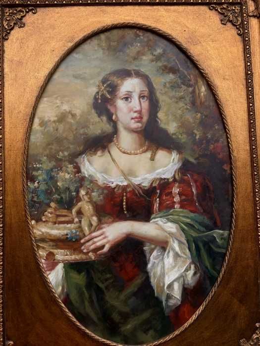 Superba pictura manuala-ulei pe panza-Portret contesa-Franta