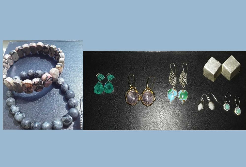 Серьги с натуральным камнем, браслет