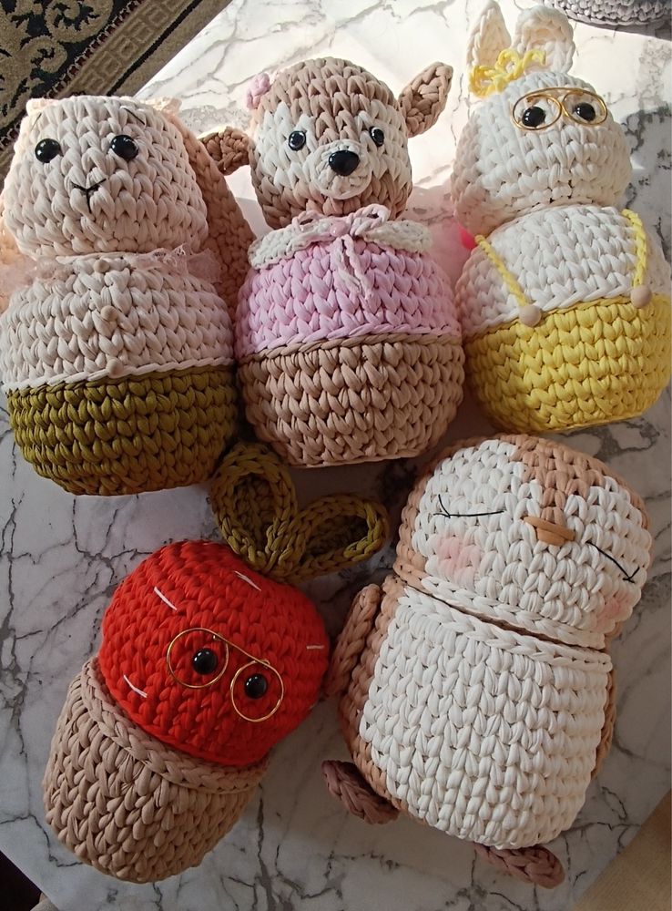 Декоротивные корзинки ( органайзеры)  из трикотажный пряжы