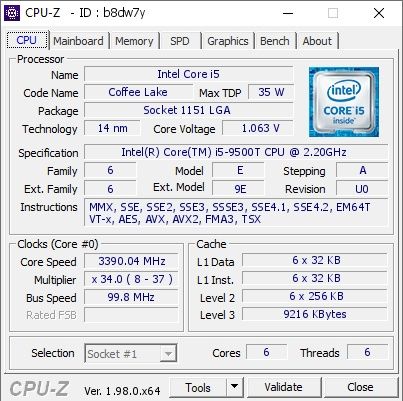 Procesor Intel Core i5-9500T, socket 1151, 6 C / 6 T, 2.20 GHz - 3.70