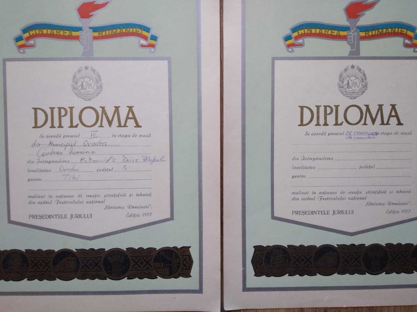 Lot 15 diplome vechi Cîntarea României 1977  RSR comunism  diploma