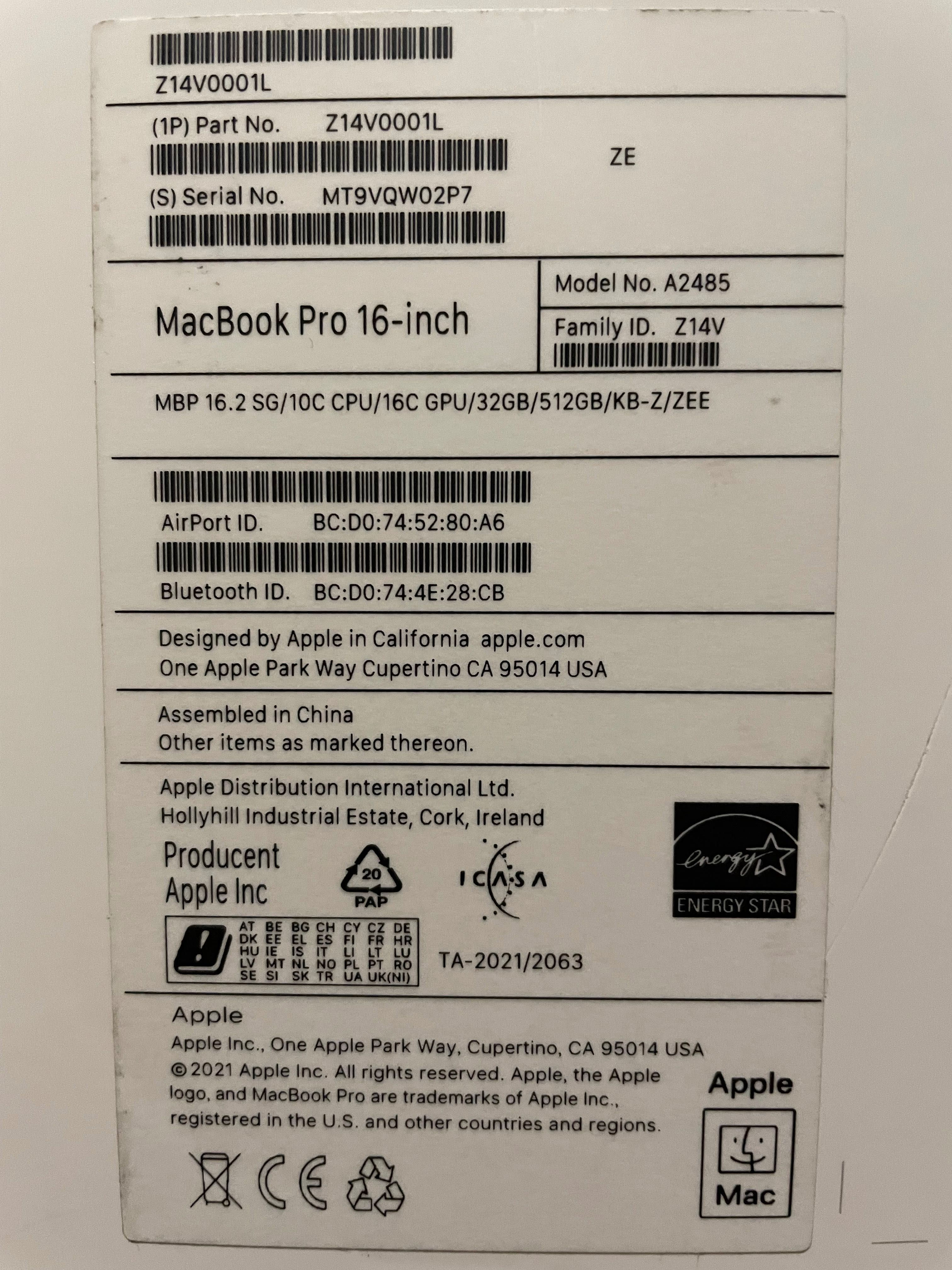 MacBook Pro 16 гаранционен до 29 юли 2026 г.