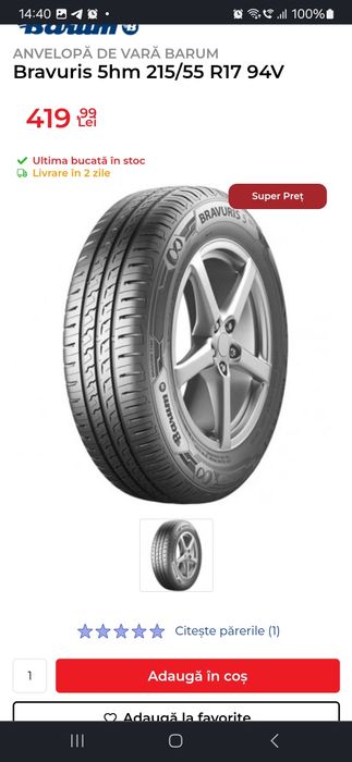 Anvelope vara Barum Bravuris 215 55 R17,rulate 1000 km!