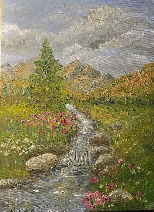 Продаю картину маслом “Горный ручей” – 25×35 см