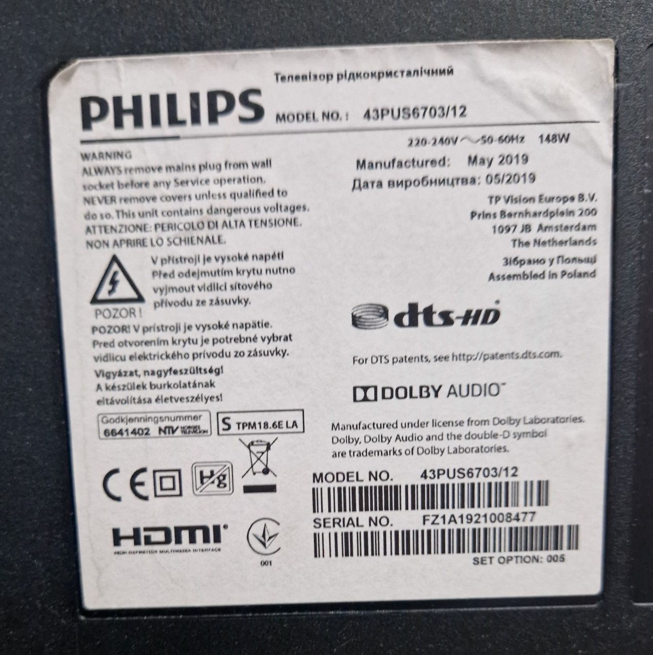 Smart tv PHILIPS , 4K , 43 " ambilight